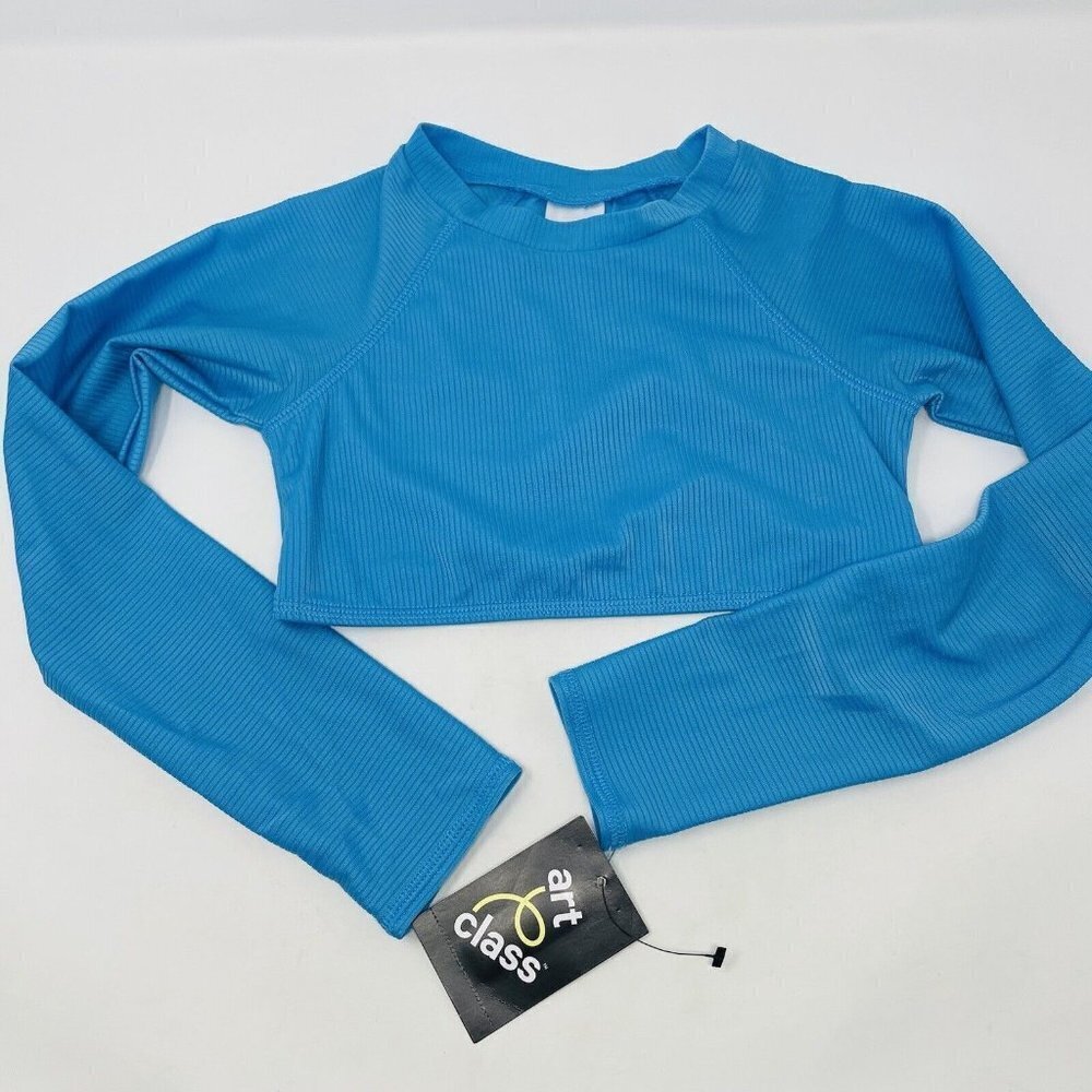 Art Class Girls Size Medium 8 Cyber Long Sleeve Swim Top in Blue Turquoise 2051‎